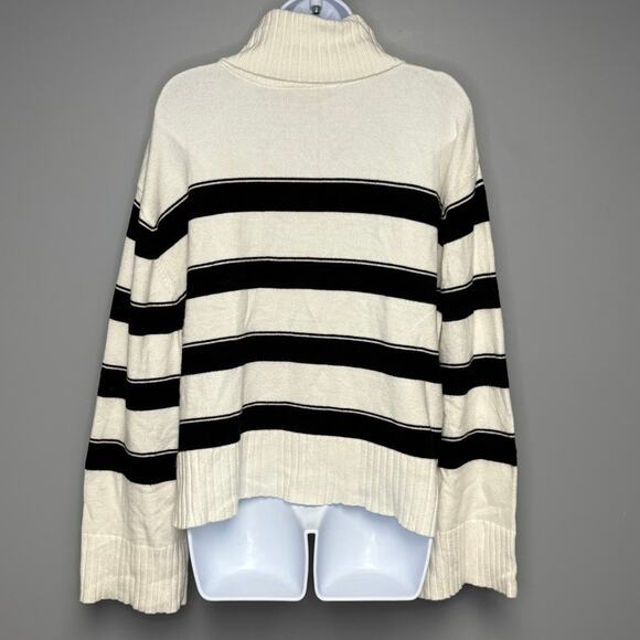 Laundry Black White Stripe Cozy Wide Sleeve Turtleneck Sweater Womens Sz L - Picture 3 of 5